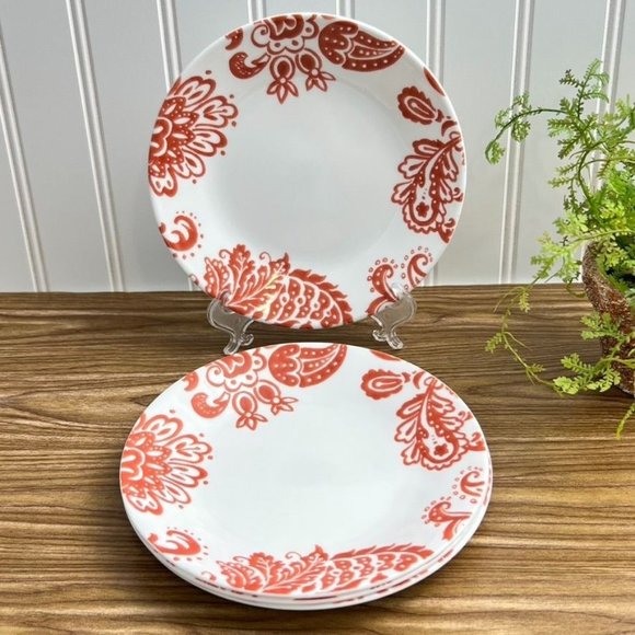 Corelle Dining Corelle Vitrelle 4 Red Paisley Dinner Plates 25